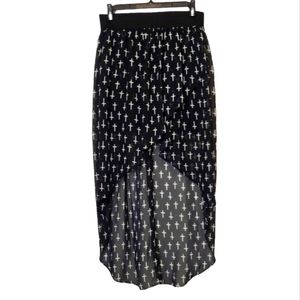 Hot Gal Women's Black Sheer High Low Gothic Skirt with Crosses Size Small Medium